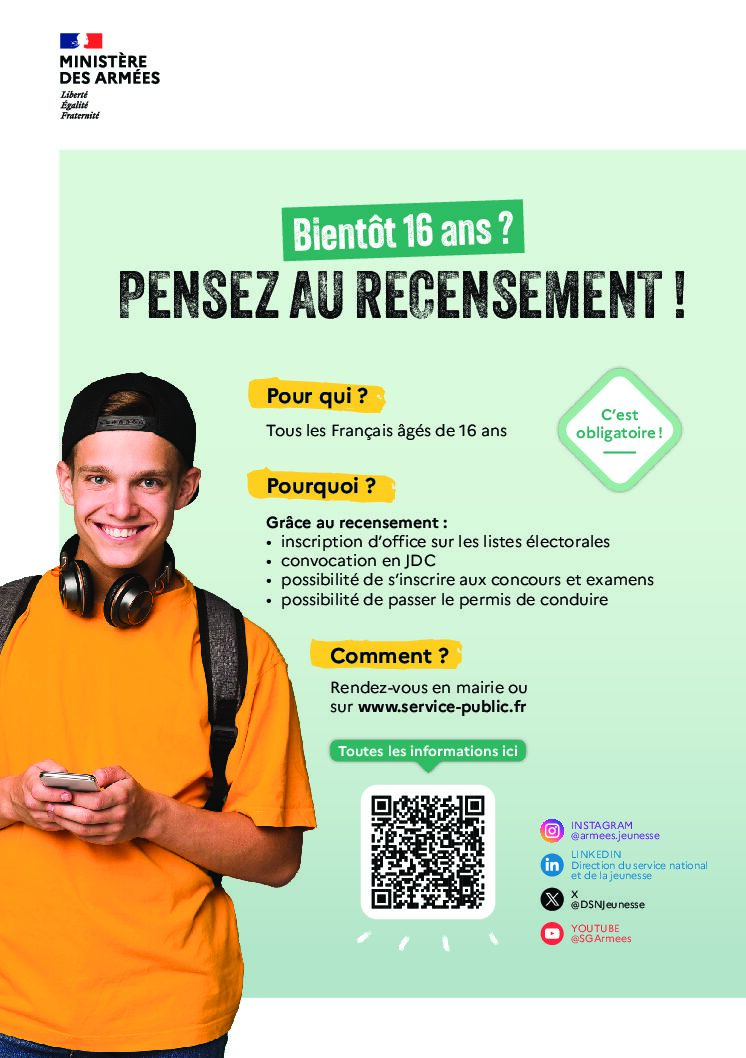 Bientôt 16 ans ? Pensez au recensement